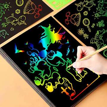 QXNEW Scratch Rainbow Art for Kids: Magic Scratch Off Paper Children Art Crafts Set Kit Supplies Toys Black Scratch Sheets Notes Cards for Boys Girls Birthday Party Favors Game Christmas Easter Gift