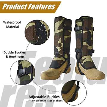 Ueasy Leg Gaiters, Boot Gaiters Waterproof Leg Gaiters for Men and Women Anti-Tear Oxford Fabric for Outdoor Hiking Walking Hunting Snow Skiing Camping Climbing Mountain