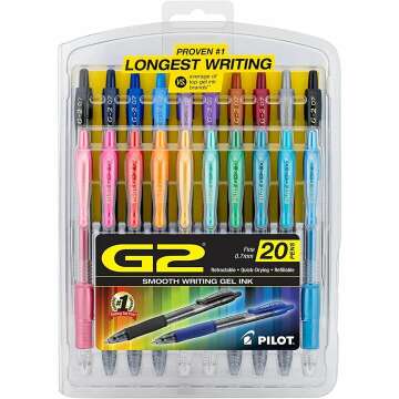 Pilot G2 Premium Gel Ink Pens, Fine Point, Assorted Colors, 20 Count (16687)