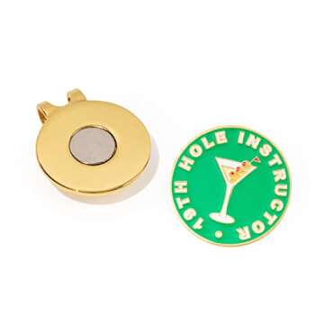 Birdie Girl Womens Golf 19th Hole Instructor Green and Gold Women's Golf Ball Marker with Hat Clip for Women, Best Funny Golf Accessories for Women, Magnetic Golf Ball Marker Hat Clip