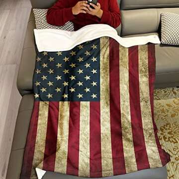 YISUMEI Vintage American Flag Blanket Patriotic Style, Warm Throw Blanket Memorial Gifts for Soldiers, Veterans, Men, Boys (50x60 Inches)