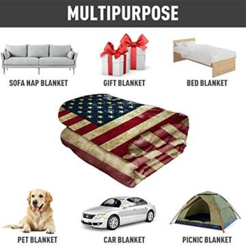 YISUMEI Vintage American Flag Blanket Patriotic Style, Warm Throw Blanket Memorial Gifts for Soldiers, Veterans, Men, Boys (50x60 Inches)