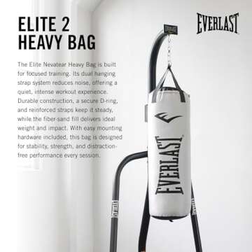 Everlast Elite 2 NevaTear 80 Pound Hangable Heavy Punching Bag with Dual Hanging Strap and Swivel Mount for Boxing and Martial Arts Training, White