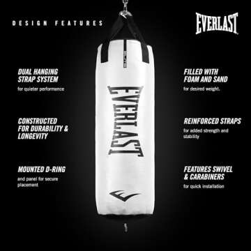 Everlast Elite 2 NevaTear 80 Pound Hangable Heavy Punching Bag with Dual Hanging Strap and Swivel Mount for Boxing and Martial Arts Training, White