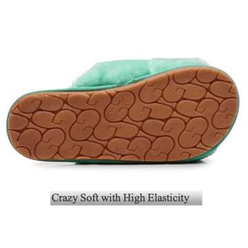 Crazy Lady Women's Fuzzy Fluffy House Slippers Cute Plush Memory Foam Shoes Cross Band Indoor Outdoor Open Toe Sandals(06/Mint, 8.5-9.5)