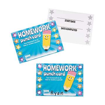 Fun Express Homework Punch Cards - 30 Pieces - Educational and Learning Activities for Kids