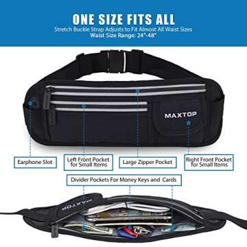 Running Belts for Women Men Black Fanny Pack Bag for Workout Exercise Walking Hiking Waist Pouch Fits iPhone Cell Phone Holder for Running Travel Money Belt,Gym Gear for Runner