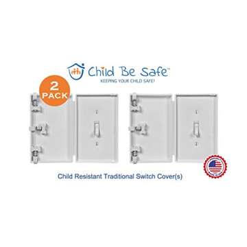 Child Be Safe, Baby Toddler Pet Resistant Electrical Safety Cover Guard for Home and Business, Made in USA, Traditional Standard Toggle Light Switch (2 Count, White)