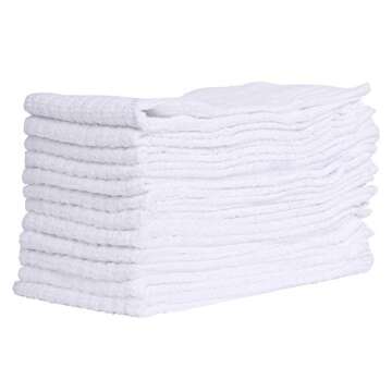 Zachary Collection Cleaning Towels [12 Pack - 16" x 19"] Kitchen White Ultra Absorbent Bar Mops, 100% Cotton Dish Cloths, Utility Rags, Hand Washcloths