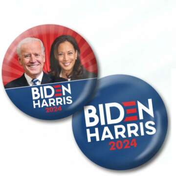 Joe Biden Kamala Harris 2024 Buttons - 4-Pack Campaign Pins Jugate, White House, Photo Designs 7285