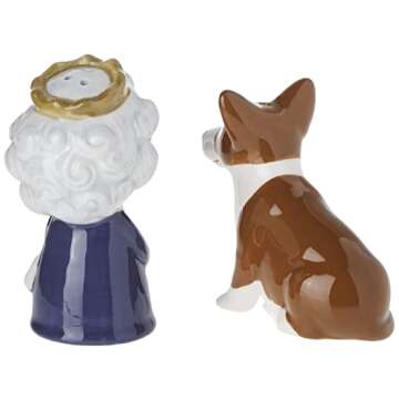 Abbott Collection 27-KITSCH-303 Queen and Corgi Salt and Pepper Shaker Set, Purple/Brown, 3.5" H