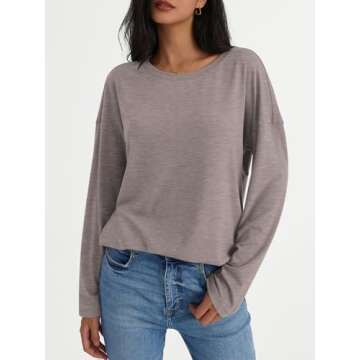 AUTOMET Womens Long Sleeve Casual Shirts - Trendy Grey Tops