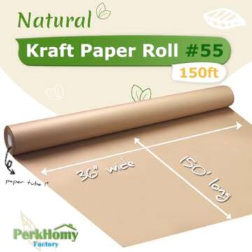 PerkHomy Brown Kraft Paper Roll 36" x 1,800" (150') for Gift Wrapping Bouquet Flower Kids Art Painting Craft Writing Packaging Shipping 80GSM 55LB (Brown, 36" x 150')