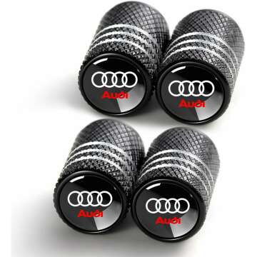 Premium Metal Tire Valve Stem Caps for Audi Models - 4 Pcs Black