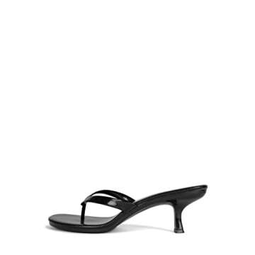 Jeffrey Campbell Thong-3 Black Combo Rounded Open Toe Slip On Heeled Sandal (Black Combo, 7)