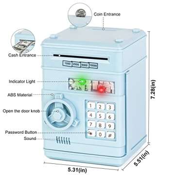 Refasy Piggy Bank for Kids,Money Bank Cash Coin Can ATM Bank with Password Kids Safe Electronic Piggy Bank Kids Toys for 8 Year Old Boys Girls Birthday for Child(Light Blue)