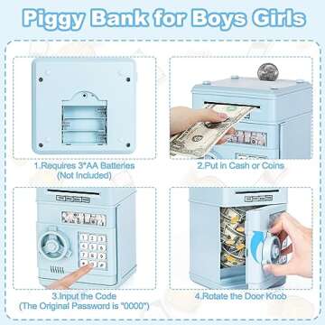 Refasy Piggy Bank for Kids,Money Bank Cash Coin Can ATM Bank with Password Kids Safe Electronic Piggy Bank Kids Toys for 8 Year Old Boys Girls Birthday for Child(Light Blue)