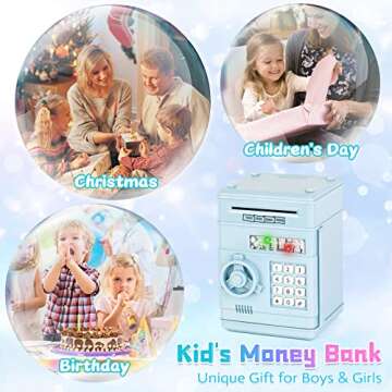 Refasy Piggy Bank for Kids,Money Bank Cash Coin Can ATM Bank with Password Kids Safe Electronic Piggy Bank Kids Toys for 8 Year Old Boys Girls Birthday for Child(Light Blue)