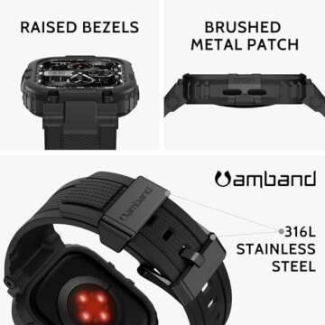 amBand Bands Case Compatible with Apple Watch Series 10 46mm for Men, M1 Sport Rugged Heavy Duty Cover Tactical Strap Military Grade Protective Bumper Protector for iWatch 46 mm Men, Black