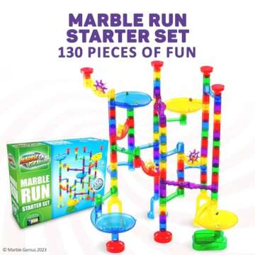 Marble Genius Marble Run - 130 Complete Pieces Maze Track Easter Toys for Adults, Teens, Toddlers & Kids Aged 4-8 Years Old, (80 Translucent Marbulous Pieces + 50 Glass-Marble Set), Starter Set