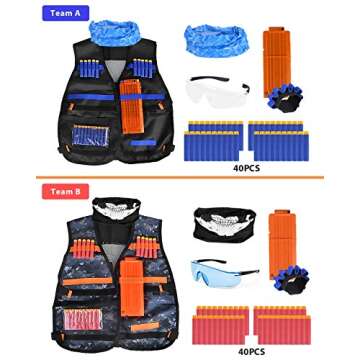 Meland Kids Tactical Vest - 2Pack Adjustable Tactical Jacket Vest Kit for Nerf Guns N-Strike Elite Series Toys with 80Dart Bullets, 2Boys Tactical Vests, 2Reload Clip, 2Face Mask,2Wrist Band&2 Glasses