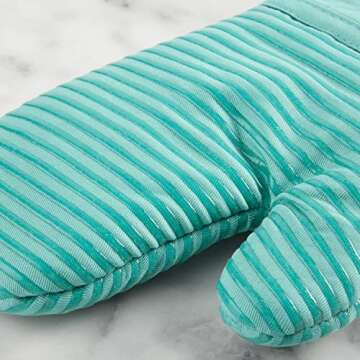 KITCHENAID Quilted Cotton Terry Cloth Oven Mitt, Pot Holder, Kitchen Towel 4-Pack Set, Heat Resistant, Silicone Grip, Gift Set, Aqua Sky, 16"x26", 7"x13" & 7"x10"