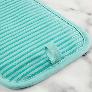 KITCHENAID Quilted Cotton Terry Cloth Oven Mitt, Pot Holder, Kitchen Towel 4-Pack Set, Heat Resistant, Silicone Grip, Gift Set, Aqua Sky, 16"x26", 7"x13" & 7"x10"