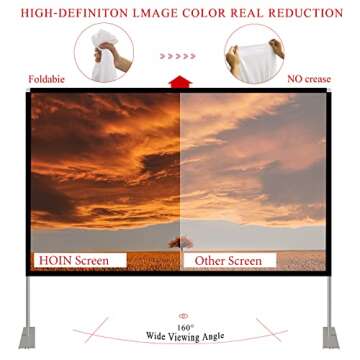 Projector Screen with Stand 100 inch 16:9 HD 4K Outdoor Projector Screen for Home Theater 3D Fast-Folding Portable Projection Screen Indoor Legs and Carry Bag Projector Movie Screen Wrinkle-Free