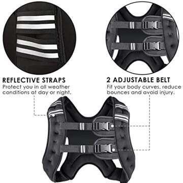 Prodigen Weighted Vest for Women and Men 8 Lbs with Reflective Stripe and Double Adjustable Buckle Straps Weight Vests for Strength Training, Jogging, Cardio, Weight Loss, Muscle Building, Black