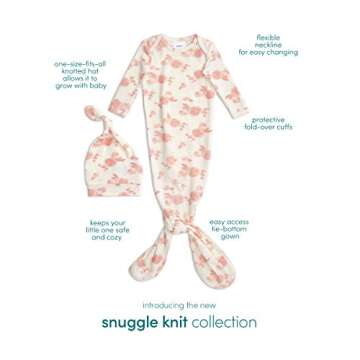 aden + anais Snuggle Knit Newborn Gift Set with Knotted Baby Gown, Swaddle Blanket, Infant Hat, and Bandana Bib, 0-3 Months, Rosettes