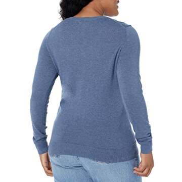 Amazon Essentials Women's Classic-Fit Lightweight Long-Sleeve V-Neck Sweater (Available in Plus Size), Blue Heather, Medium