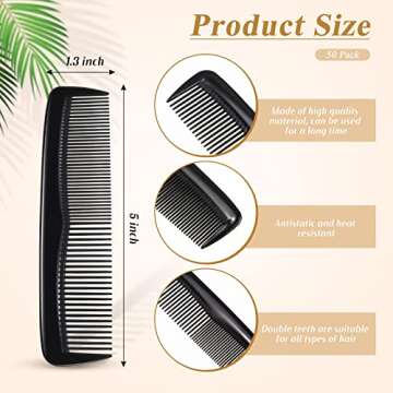 Didaey 50 Pcs Pocket Combs for Men 5 Inch Cutting Comb with Wide and Fine Teeth Plastic Professional Barber Haircut Comb Small Anti Static Combs for Women Grooming Accessories for Beard (Black)