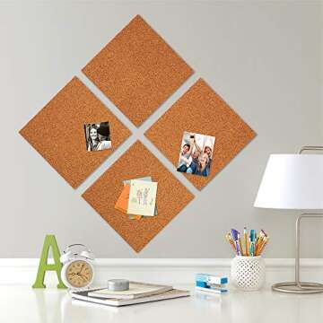 Quartet Cork Tiles, Cork Board, 12" x 12", Corkboard, Wall Bulletin Boards, Natural, 4 count (Pack of 1)