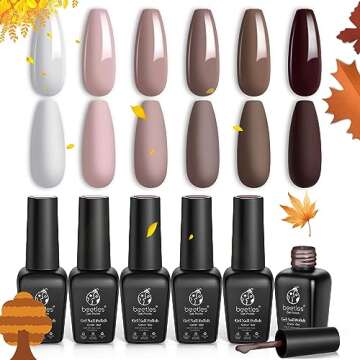 Beetles Gel Nail Polish Set, Coffee Cafe Collection Brown Neutral Beige Mauve Color with Beetles Bridesmaid Beauty Classic Gel Nail Polish Set - Nude Gray Pink 6 Colors Wedding Gel Polish Kit