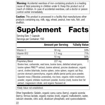 Standard Process Ferrofood - Whole Food Antioxidant, Healthy Blood and Hemoglobin with Cyanocobalamin, Acerola, Shiitake, Rice Bran, Organic Carrot, Alfalfa, Spanish Moss - 150 Capsules