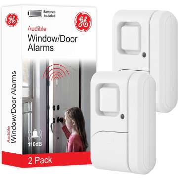 GE Personal Security Window and Door Alarm, 2 Pack, DIY Protection, Burglar Alert, Wireless Chime/Alarm, Easy Installation, Home Security, Ideal for Home, Garage, Apartment and More, White, 45115