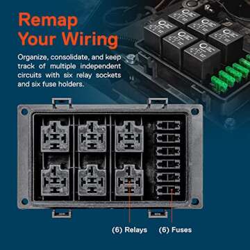 True Mods 12V DC Auto Waterproof Fuse 5-Pin Relay Box Block [6 Bosch Style Relay Holder] [6 ATC/ATO Fusible Holder] Universal Relay Block Box for Automotive Vehicles Cars Marine Boat Light Equipment