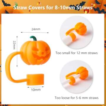 6Pcs Halloween Straw Cover Cap for Stanley Cup 40oz/30oz Tumbler, 10mm Reusable Cute Ghost Drinking Straw Topper Accessories, Portable Protector Plugs Decorations Gifts for Party Halloween