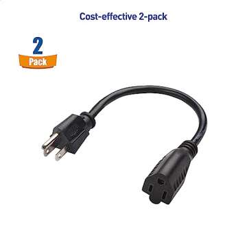 [UL Listed] Cable Matters 2-Pack 16 AWG Heavy Duty 13A Short Power Extension Cord 1 ft, (Power Cord Extension / 3 Prong Extension Cords, NEMA 5-15P to NEMA 5-15R)