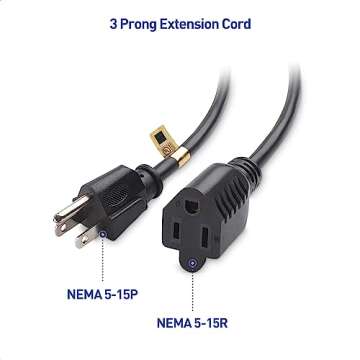 [UL Listed] Cable Matters 2-Pack 16 AWG Heavy Duty 13A Short Power Extension Cord 1 ft, (Power Cord Extension / 3 Prong Extension Cords, NEMA 5-15P to NEMA 5-15R)