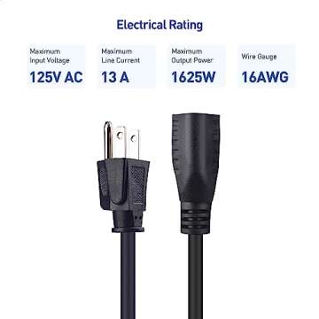 [UL Listed] Cable Matters 2-Pack 16 AWG Heavy Duty 13A Short Power Extension Cord 1 ft, (Power Cord Extension / 3 Prong Extension Cords, NEMA 5-15P to NEMA 5-15R)