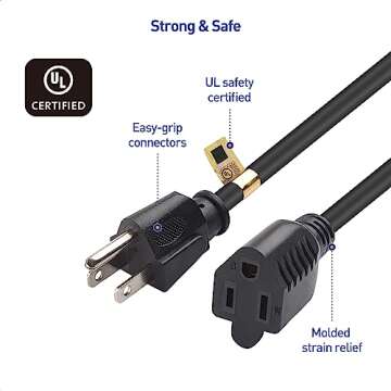 [UL Listed] Cable Matters 2-Pack 16 AWG Heavy Duty 13A Short Power Extension Cord 1 ft, (Power Cord Extension / 3 Prong Extension Cords, NEMA 5-15P to NEMA 5-15R)