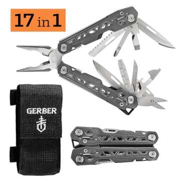 Gerber Gear Truss 17-in-1 EDC Needle Nose Pliers Multi tool - includes Pocket Knife, Screwdriver, and Bottle Opener Accessories - Gifts for Men, Fishing and Camping Gear - Gray with Standard Sheath