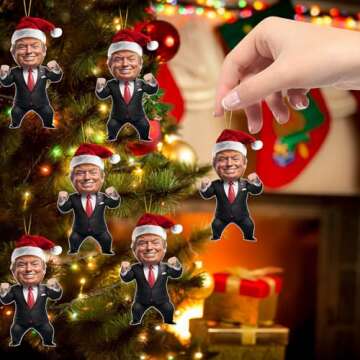 Trump Christmas Ornaments,Dancing Trump Ornament,Double-Sided Xmas Tree Hanging Decorations,Funny Trump Pendant for Car Rear View Mirror,2D Acrylic Car Hanging Ornament (Christmas Ornaments #4)