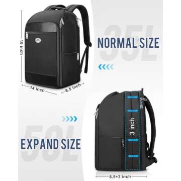 MATEIN Laptop Backpack for Men, 50L Expandable Business Carry on Backpack with USB Port & Wet Bag Fits 17 Inch Computer, Large Waterproof TSA Smart Flight Approved Weekender Travel Bag Gifts, Black