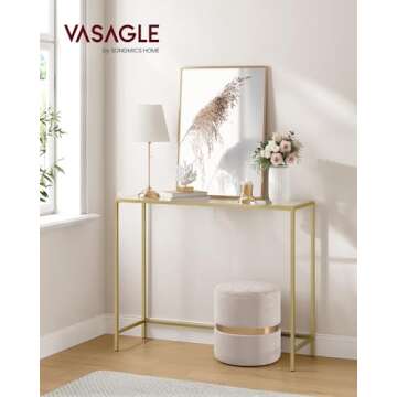 VASAGLE Modern Console Table - Stylish Glass & Metal Entryway Table