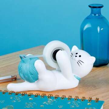 Chapman & Grand Kitty Cat Tape Dispenser (White/Turquoise), Patented