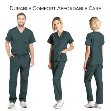 Dagacci Medical Uniform Woman and Man Scrub Set Unisex Medical Scrub Top and Pant, Hunter Green, XS