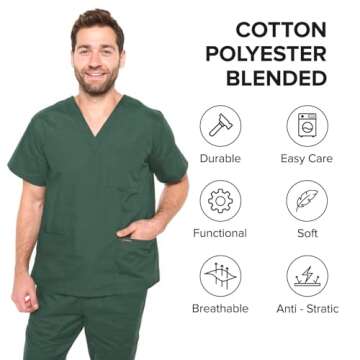 Dagacci Medical Uniform Woman and Man Scrub Set Unisex Medical Scrub Top and Pant, Hunter Green, XS