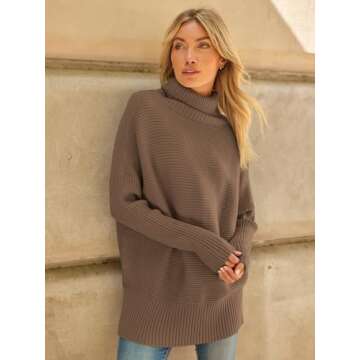 LILLUSORY Womens Turtleneck Oversized Tunic Fall Sweaters 2024 Trendy Casual Long Pullover Knit Winter Casual Cute Poncho Fashion Trendy Clothes Outfits Clothing Tops